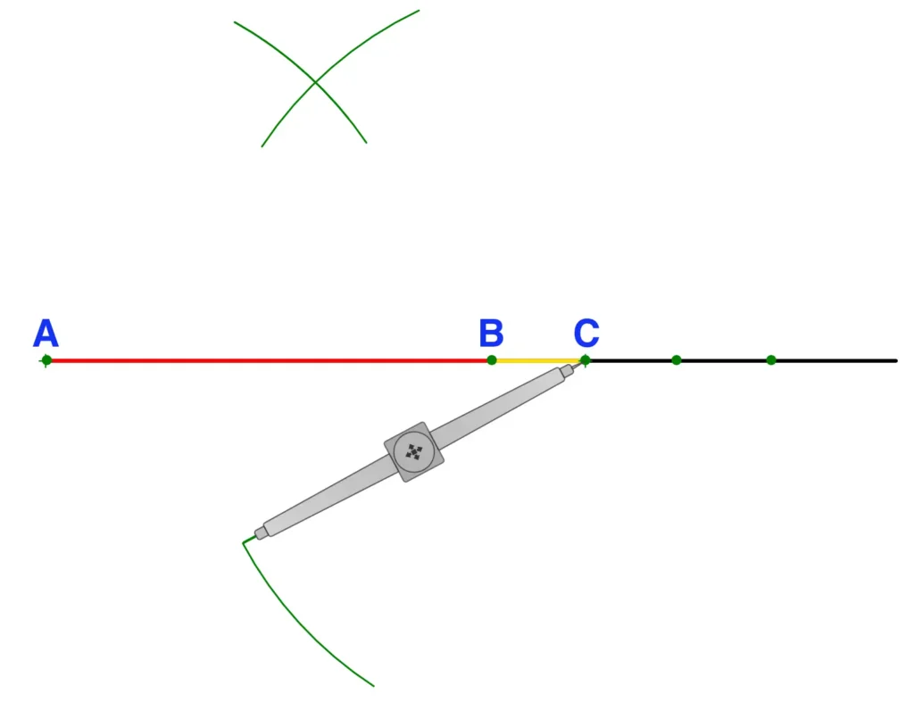 Third arc to draw perpendicular bisector of a line segment